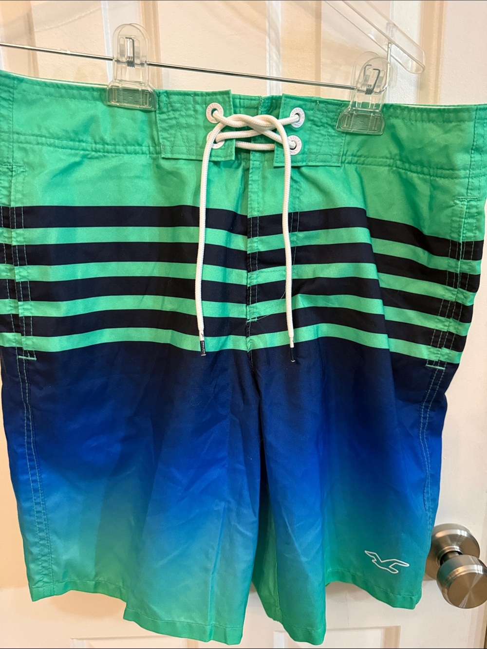 Hollister Green and White Men's Swim Shorts